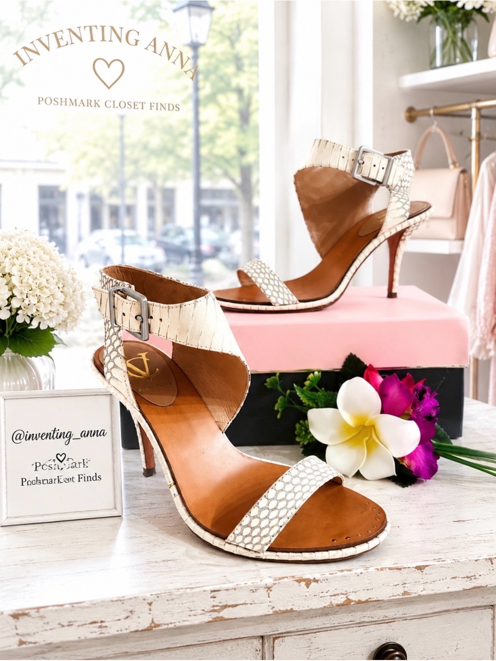 VINCE CAMUTO by Vero Cuoio "Pikora" Snakeskin Heels - Size 6.5